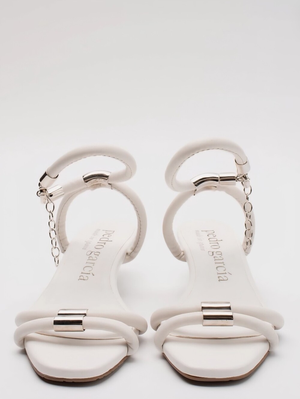 New Pedro Garcia White Strappy Ankle-Tie Spike Kitten Heel Sandals